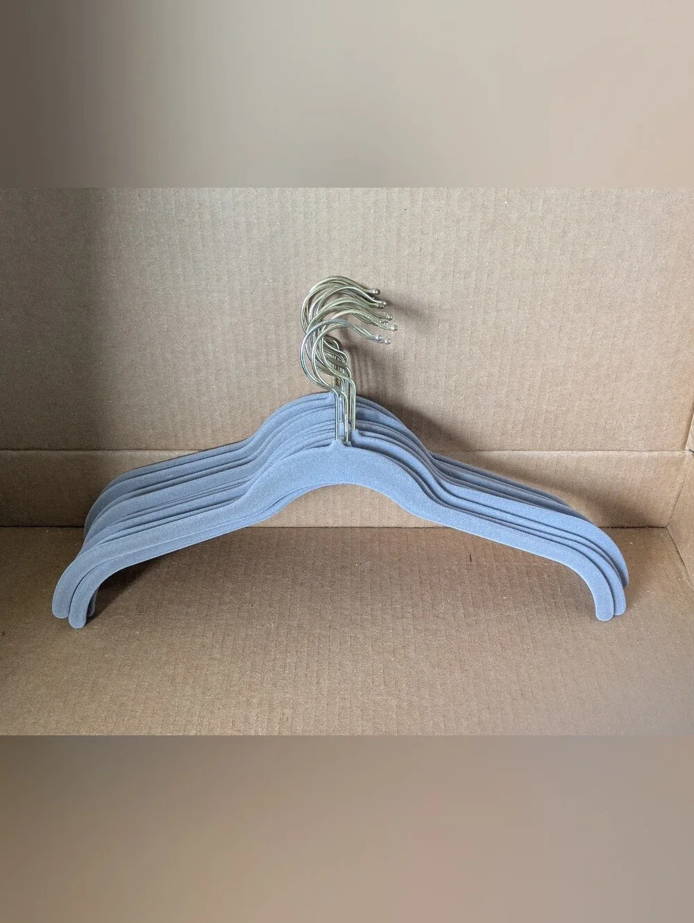 Joy Mangano Gray Velvet Non Slip Slim Hangers with Gold Tone Swivel Hooks Set 12